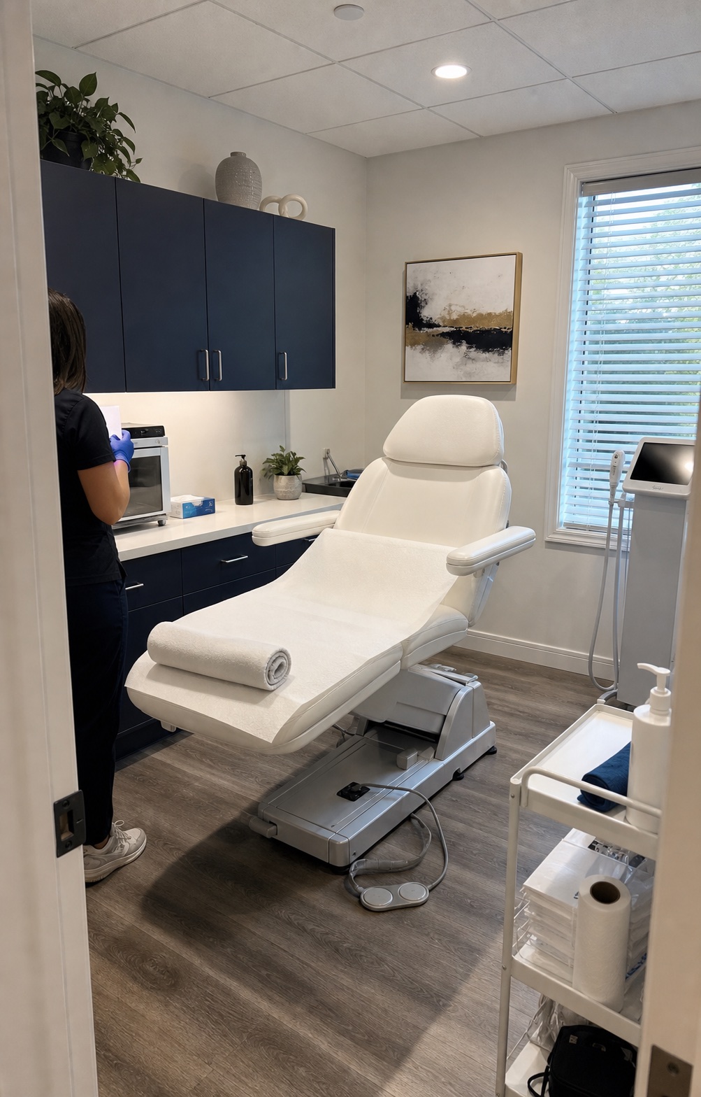 Prepared medspa treatment chair for wellness services