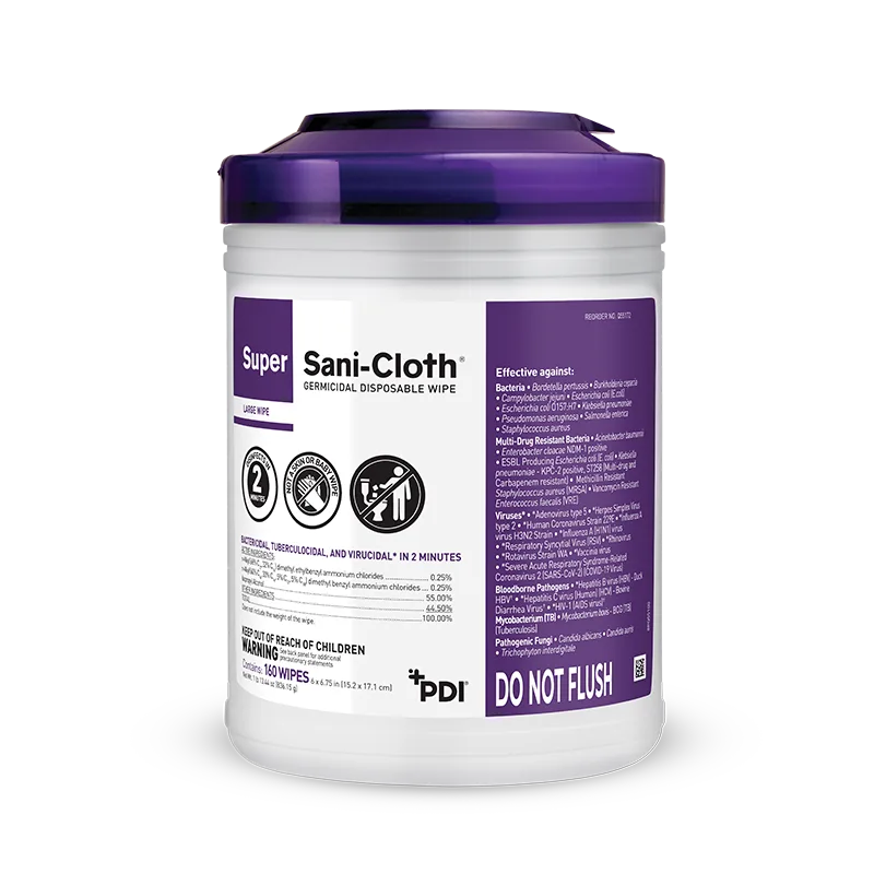 PDI Super Sani-Cloth Germicidal Wipes — Q55172, 160 per canister